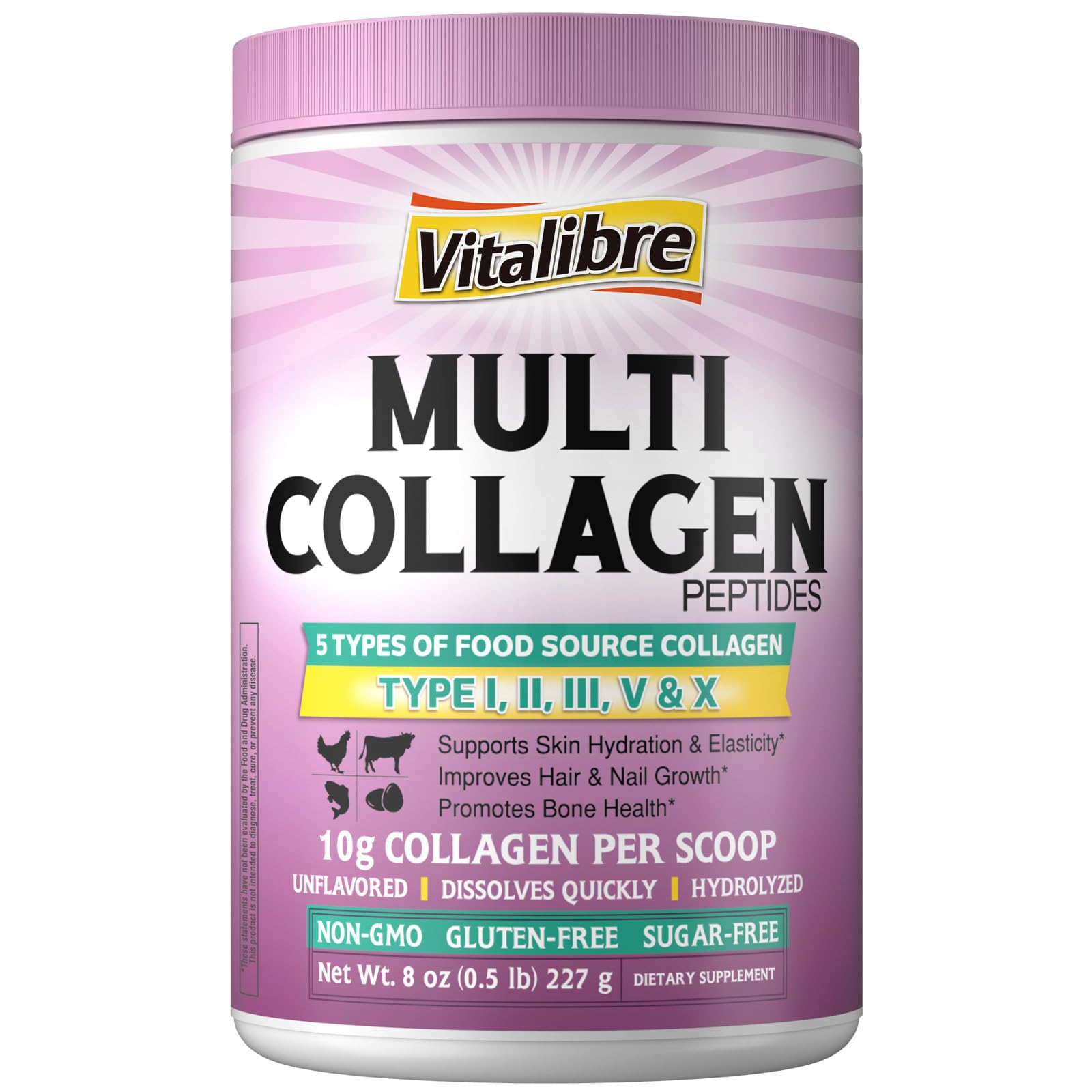 Vitalibre Multi Collagen Peptides bottle front 8oz