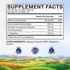 Supplement facts panel for Vitalitown NMN NAD 1100mg