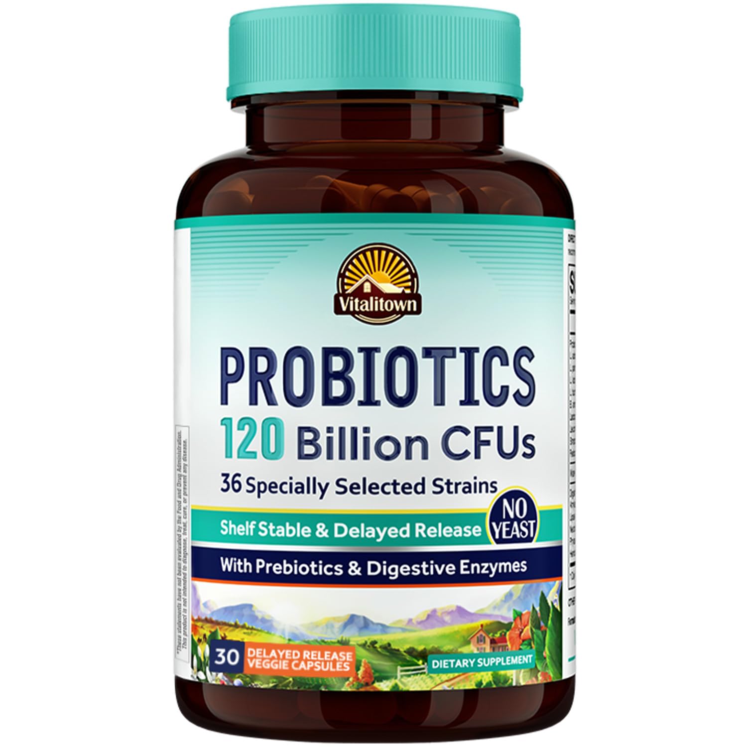 Bottle of Vitalitown Probiotics with 120B CFUs and 36 strains