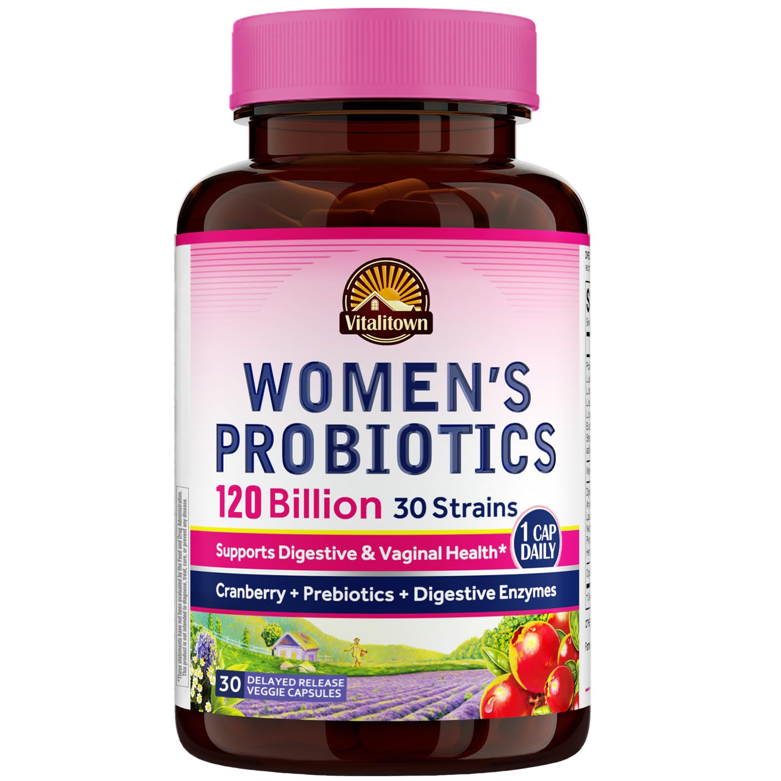Vitalitown Women Probiotics bottle with 120B CFUs and 30 strains - front view