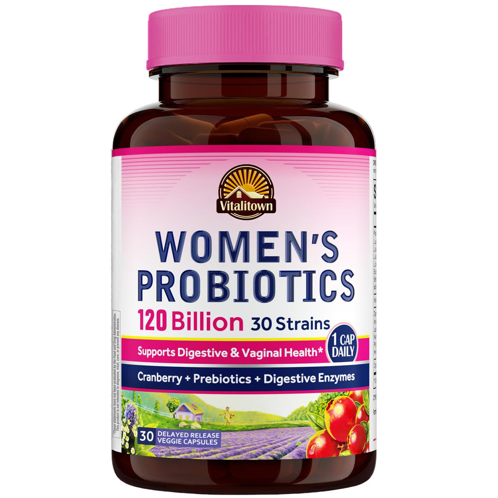 Vitalitown Women Probiotics bottle with 120B CFUs and 30 strains - front view