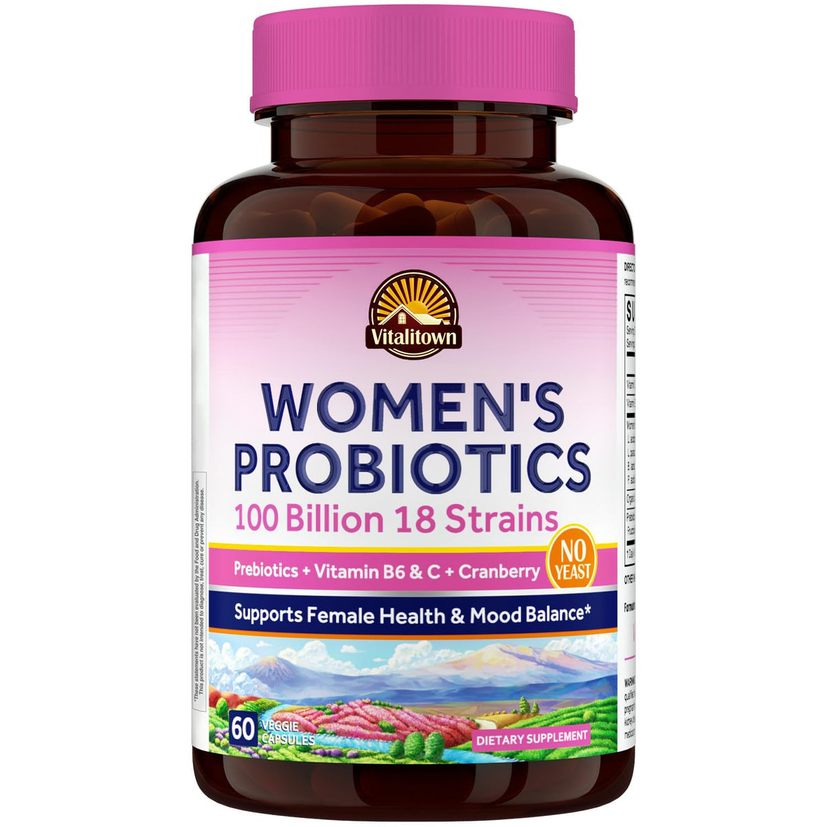 Vitalitown Women’s Probiotics bottle with 60 vegan capsules, front view