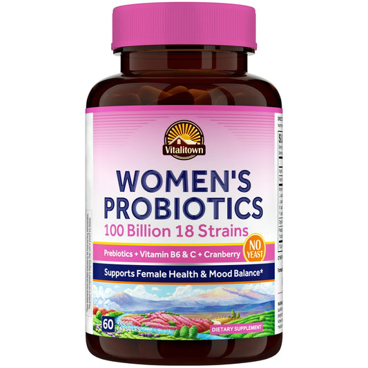 Vitalitown Women’s Probiotics bottle with 60 vegan capsules, front view