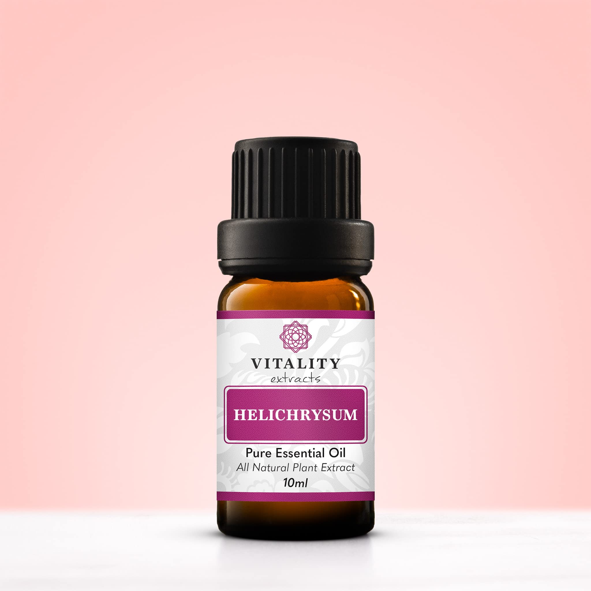 Helichrysum essential oil product label close-up