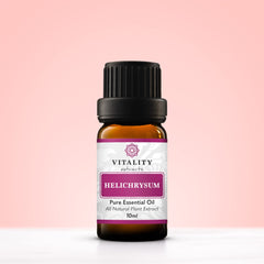 Helichrysum essential oil product label close-up