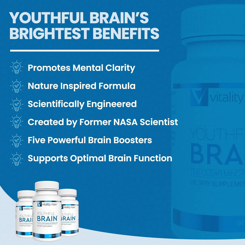 Vitality Now Youthful Brain product packaging and bottle.