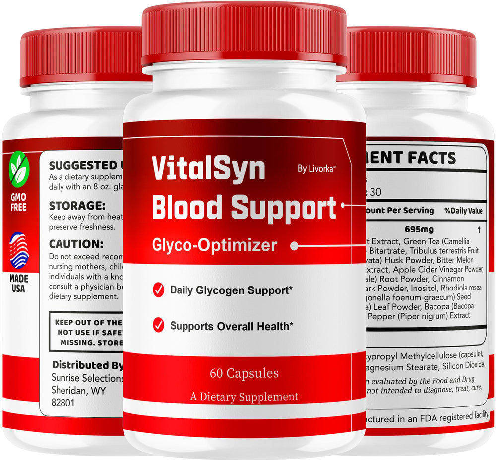 Nutrition facts and label on Vitalsyn bottle