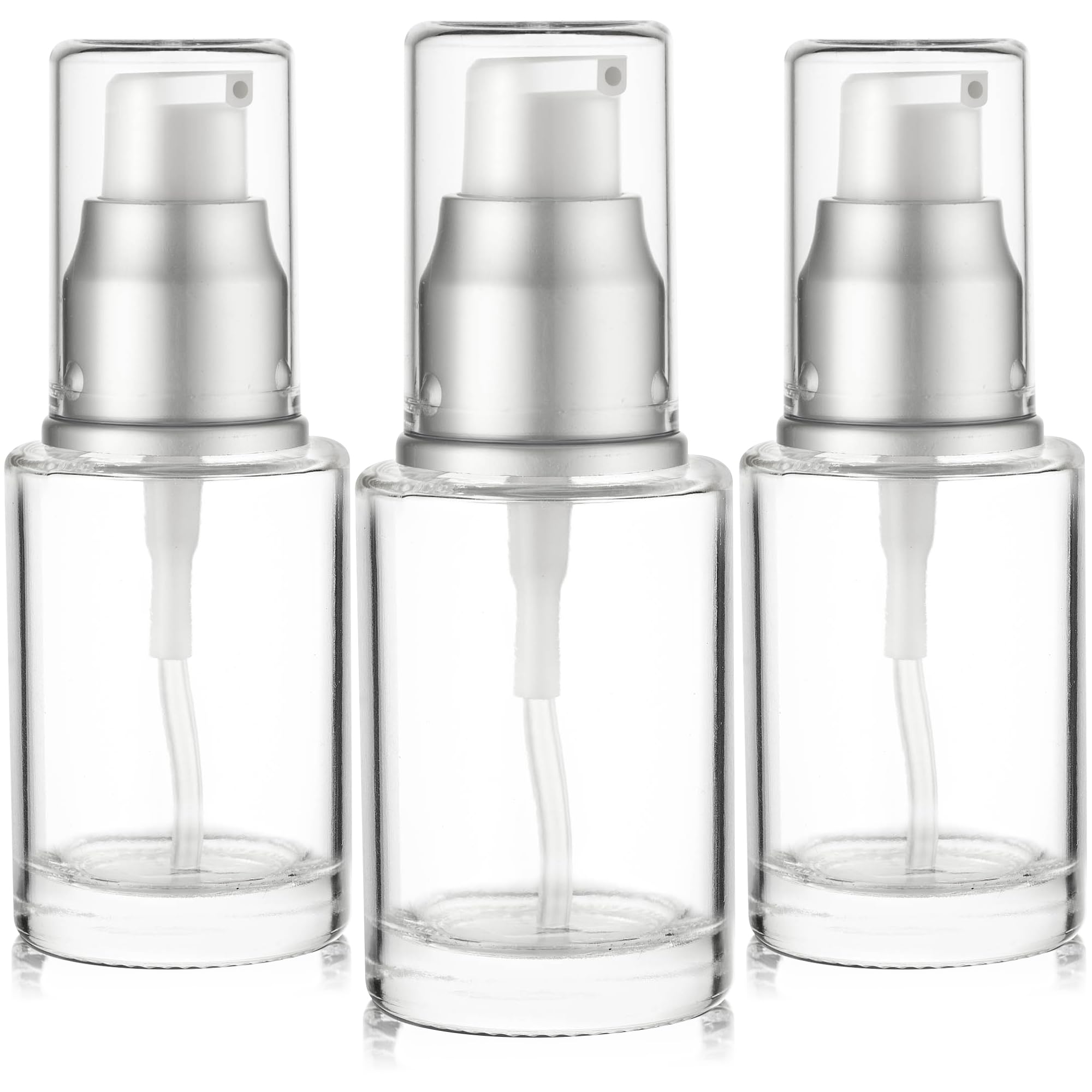 VitalUp clear glass bottle with silver cap showcases premium cosmetic display.