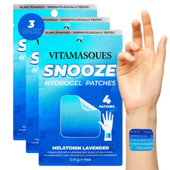 Snooze patch worn on wrist showing lavender