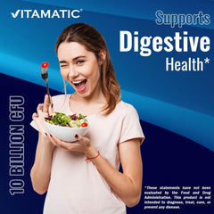 Tablets visible inside the Vitamatic probiotic bottle