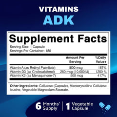 Vitamatic ADK bottle side label with product details