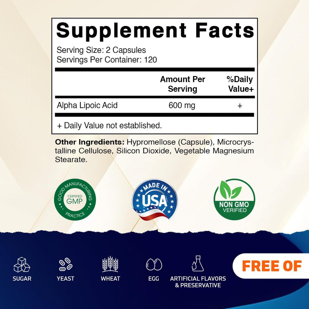 Supplement facts and ingredients label