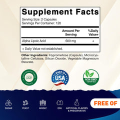 Supplement facts and ingredients label
