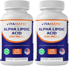 Bottle of Vitamatic Alpha Lipoic Acid 600mg per serving