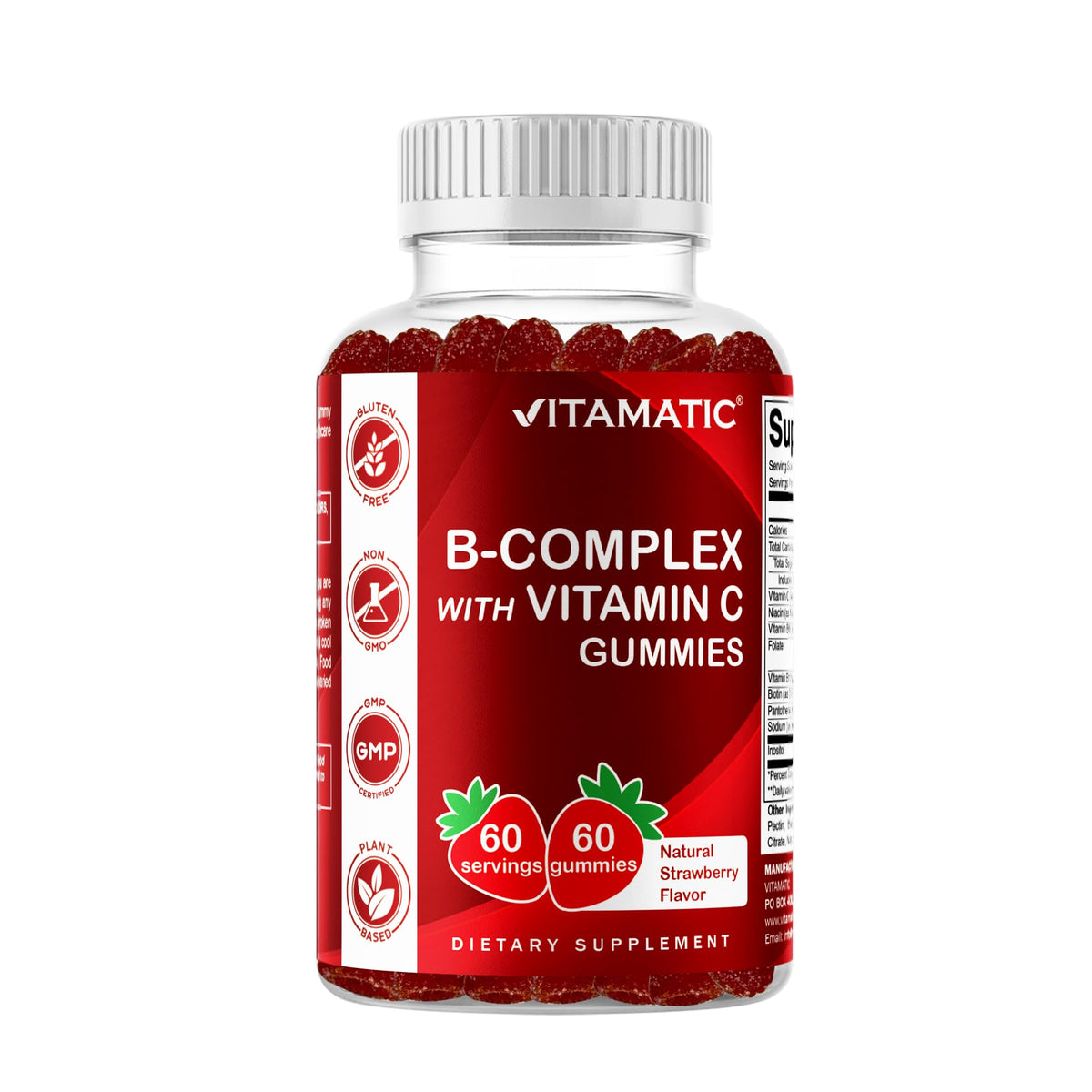 Vitamatic Vitamin B Complex Gummies bottle with Natural Strawberry flavor