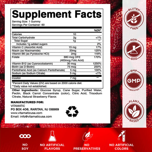 Close-up of Vitamatic B Complex Gummies in bottle