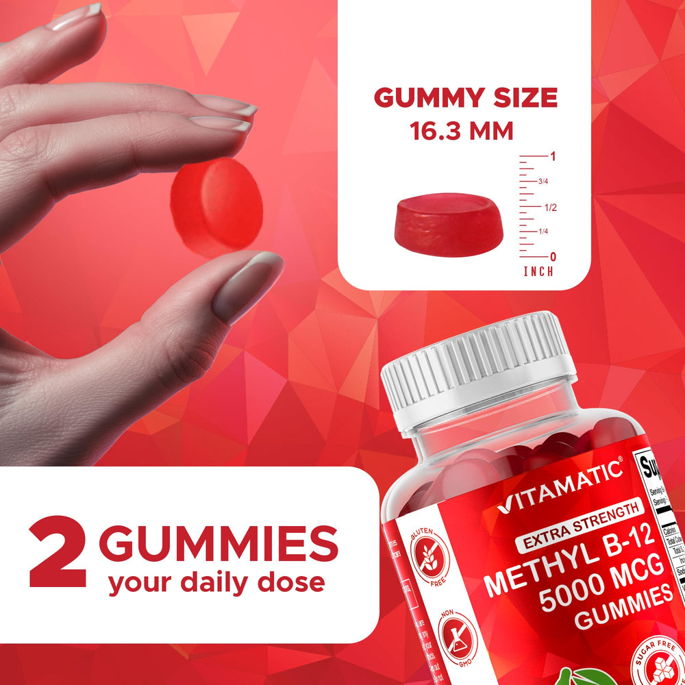 Close-up view of cherry-flavored B12 gummies
