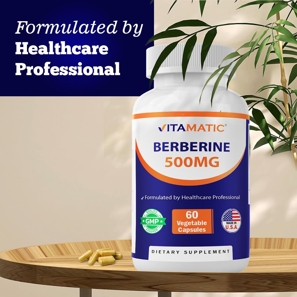 Close-up of Vitamatic Berberine 500mg capsules