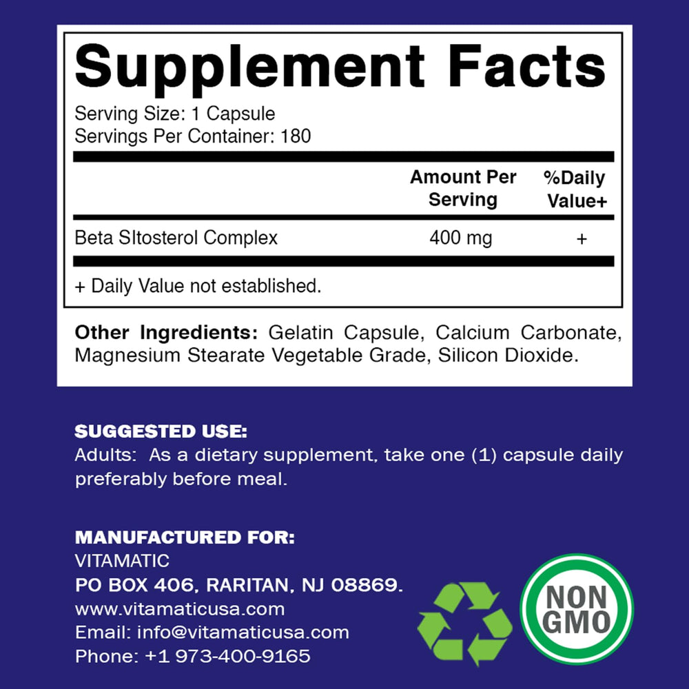 Back label showing per-pack information for Beta SItosterol