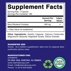 Back label showing per-pack information for Beta SItosterol