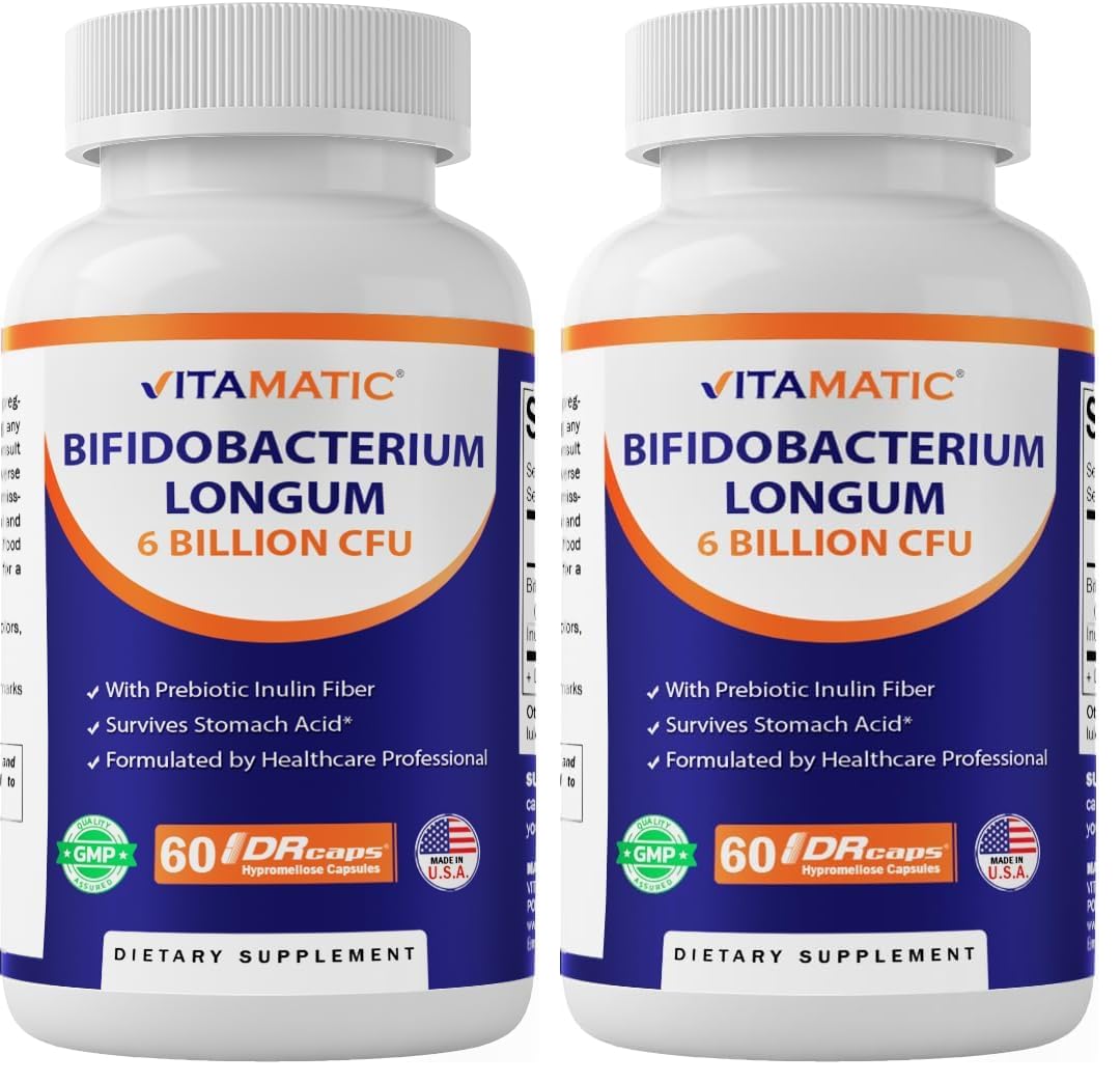 Front view of Vitamatic Bifidobacterium Longum DR capsule bottle (pack of 2)