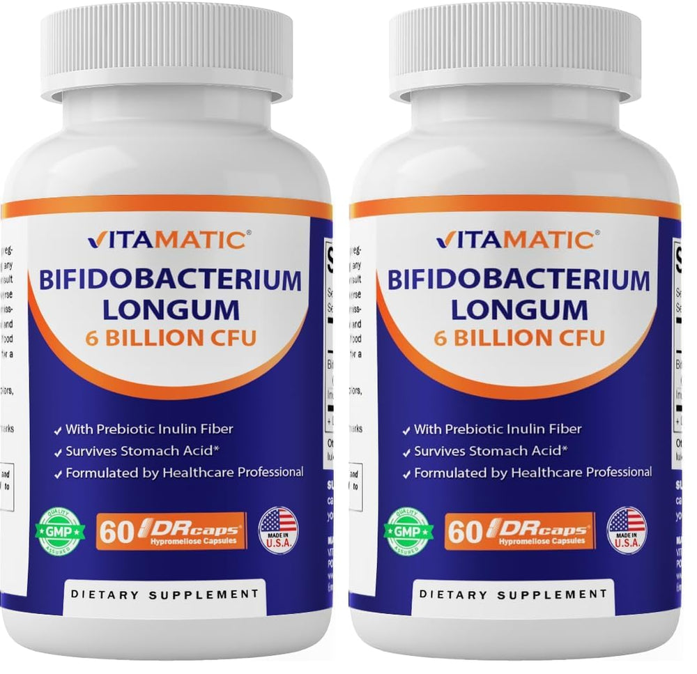 Front view of Vitamatic Bifidobacterium Longum DR capsule bottle (pack of 2)
