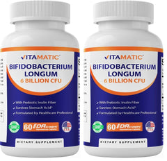 Front view of Vitamatic Bifidobacterium Longum DR capsule bottle (pack of 2)