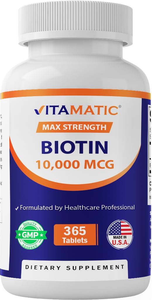Vitamatic Biotin 10,000 mcg bottle label