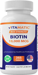 Vitamatic Biotin 10,000 mcg bottle label