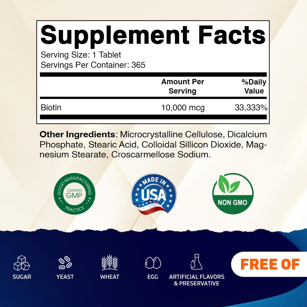 Biotin 10,000 mcg pills close-up