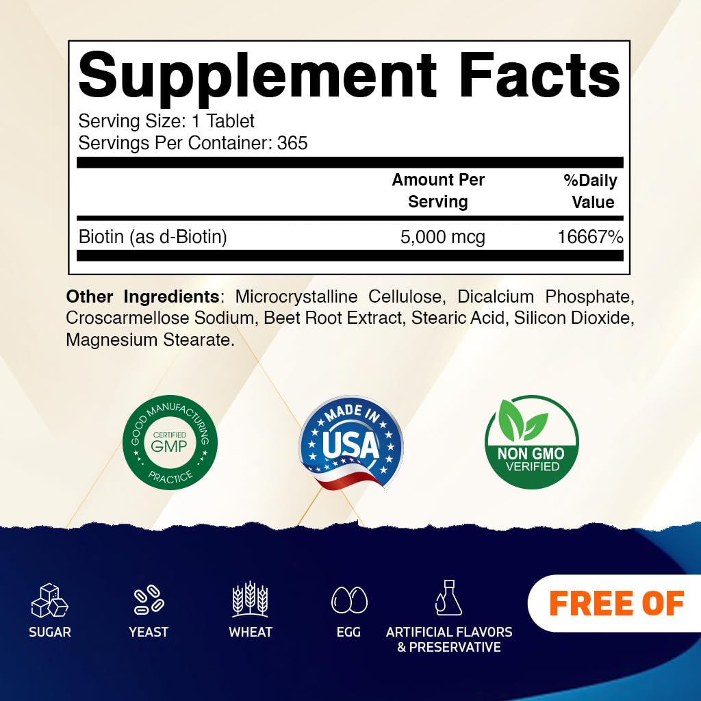 Biotin 5000mcg tablets for hair, skin and nails