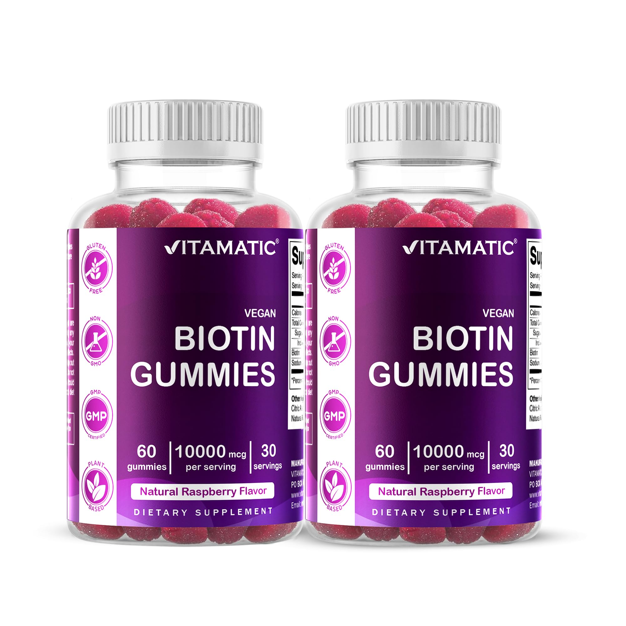 Front view of Vitamatic Biotin Gummies bottle