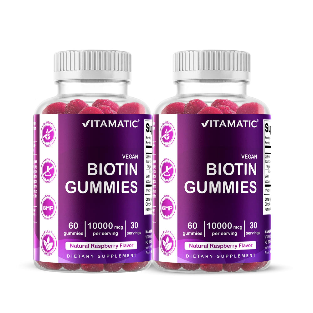 Front view of Vitamatic Biotin Gummies bottle