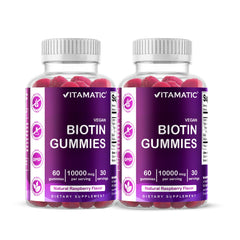 Front view of Vitamatic Biotin Gummies bottle