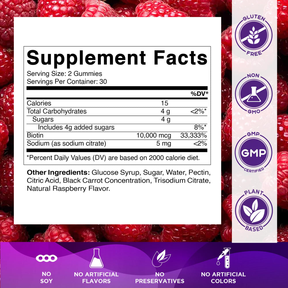 Close-up of Vitamatic Biotin Gummies label