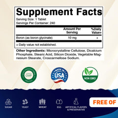 Serving size graphic showing 240 tablets per container