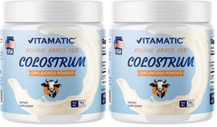 Front view of Vitamatic Bovine Colostrum 30% IgG powder in a two-pack