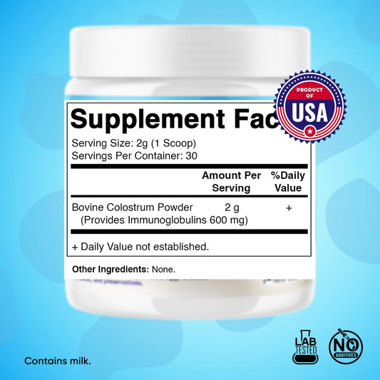 Scoop showing a 2g serving of Vitamatic colostrum powder