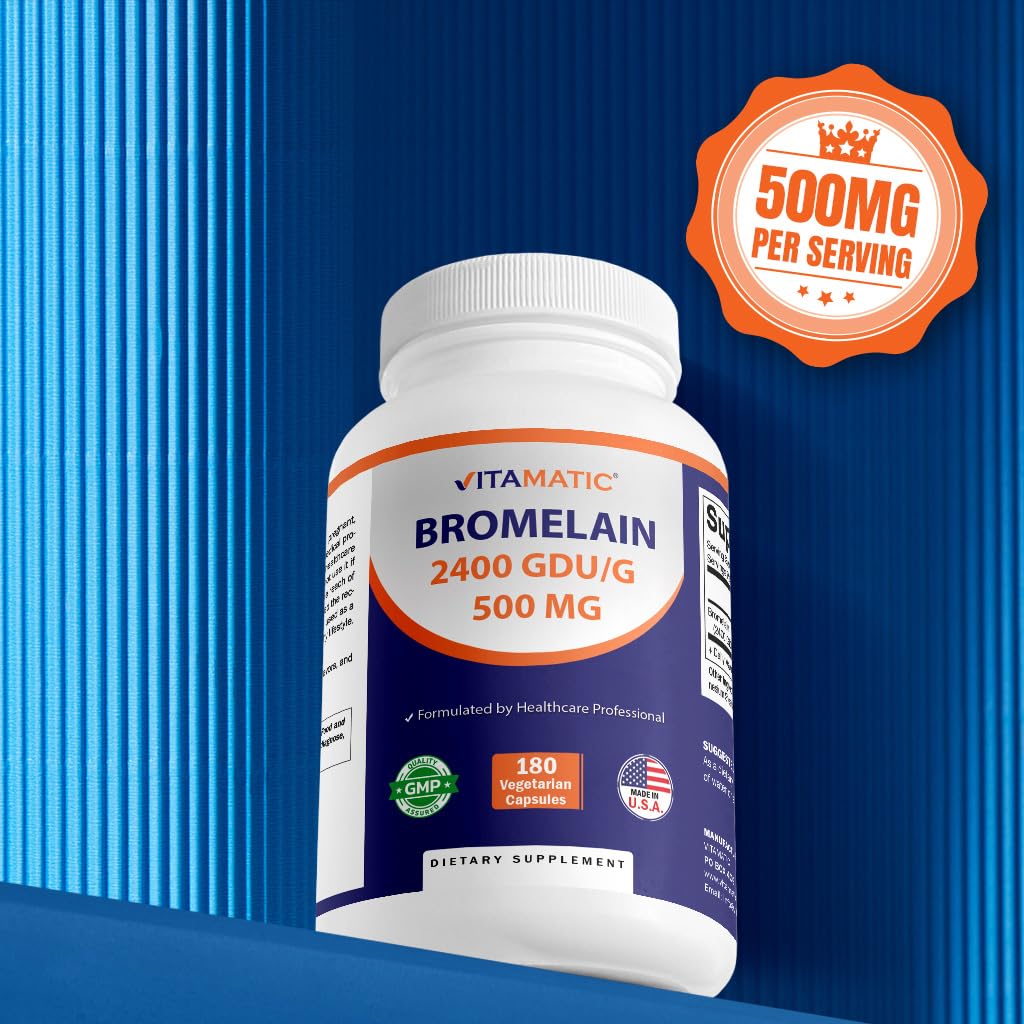 Vitamatic Bromelain bottle with capsules visible