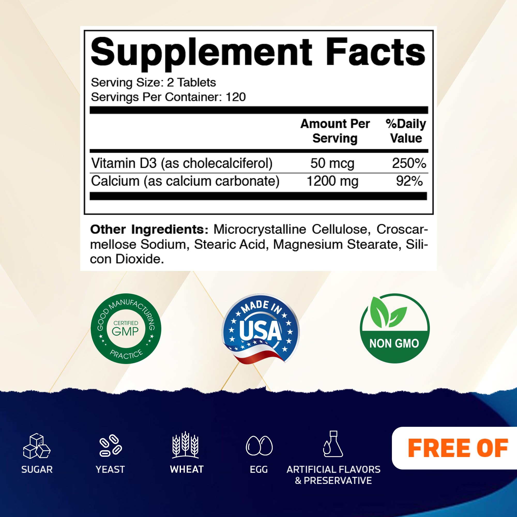Bottle of Vitamatic Calcium 1200mg with D3 2000 IU 240 tablets