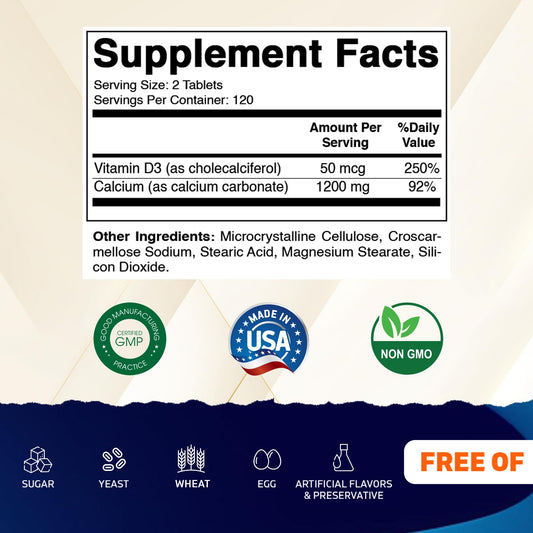Bottle of Vitamatic Calcium 1200mg with D3 2000 IU 240 tablets