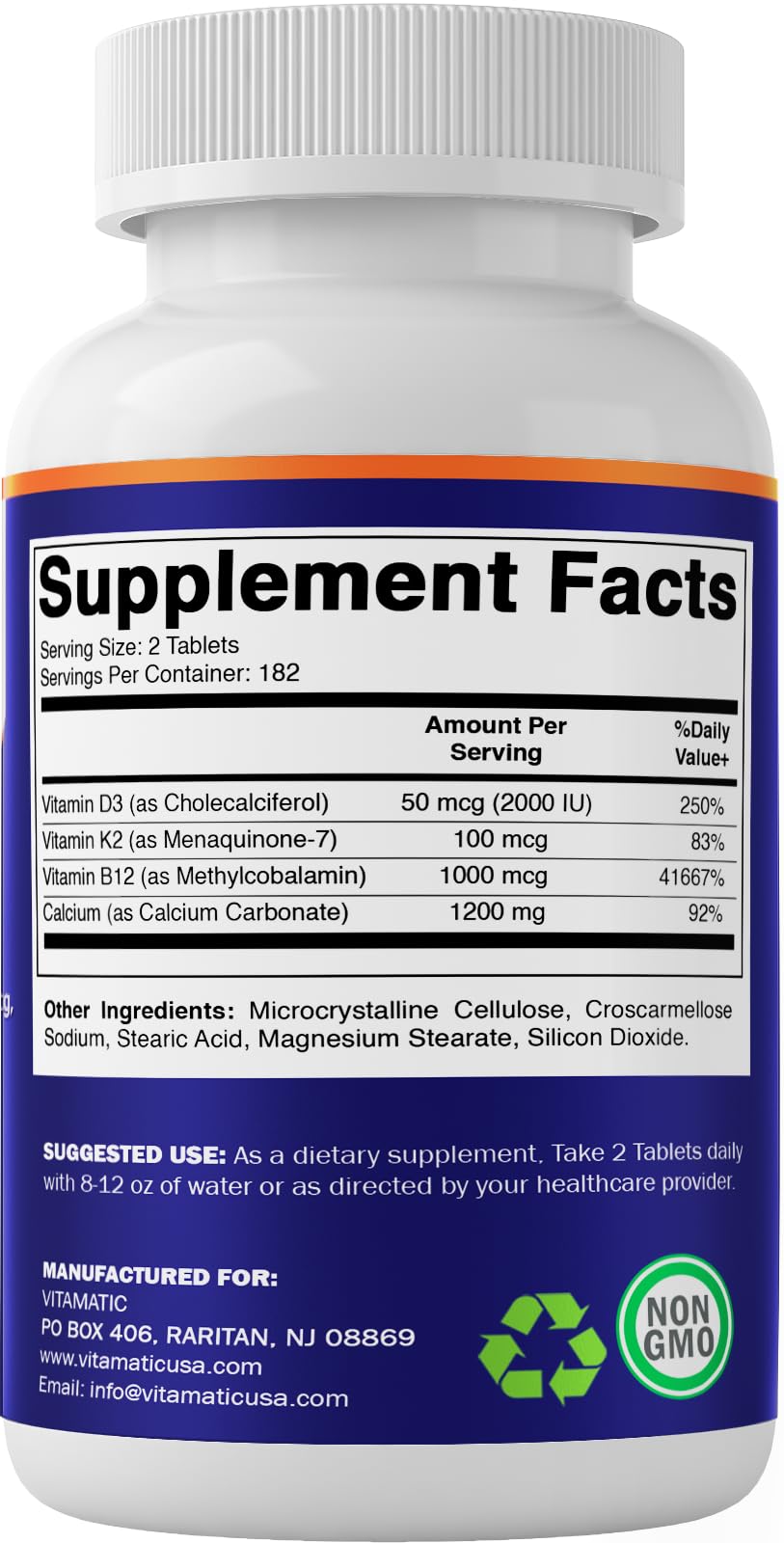 Ingredient highlights for Vitamatic Calcium 1200mg with D3, K2 & B12