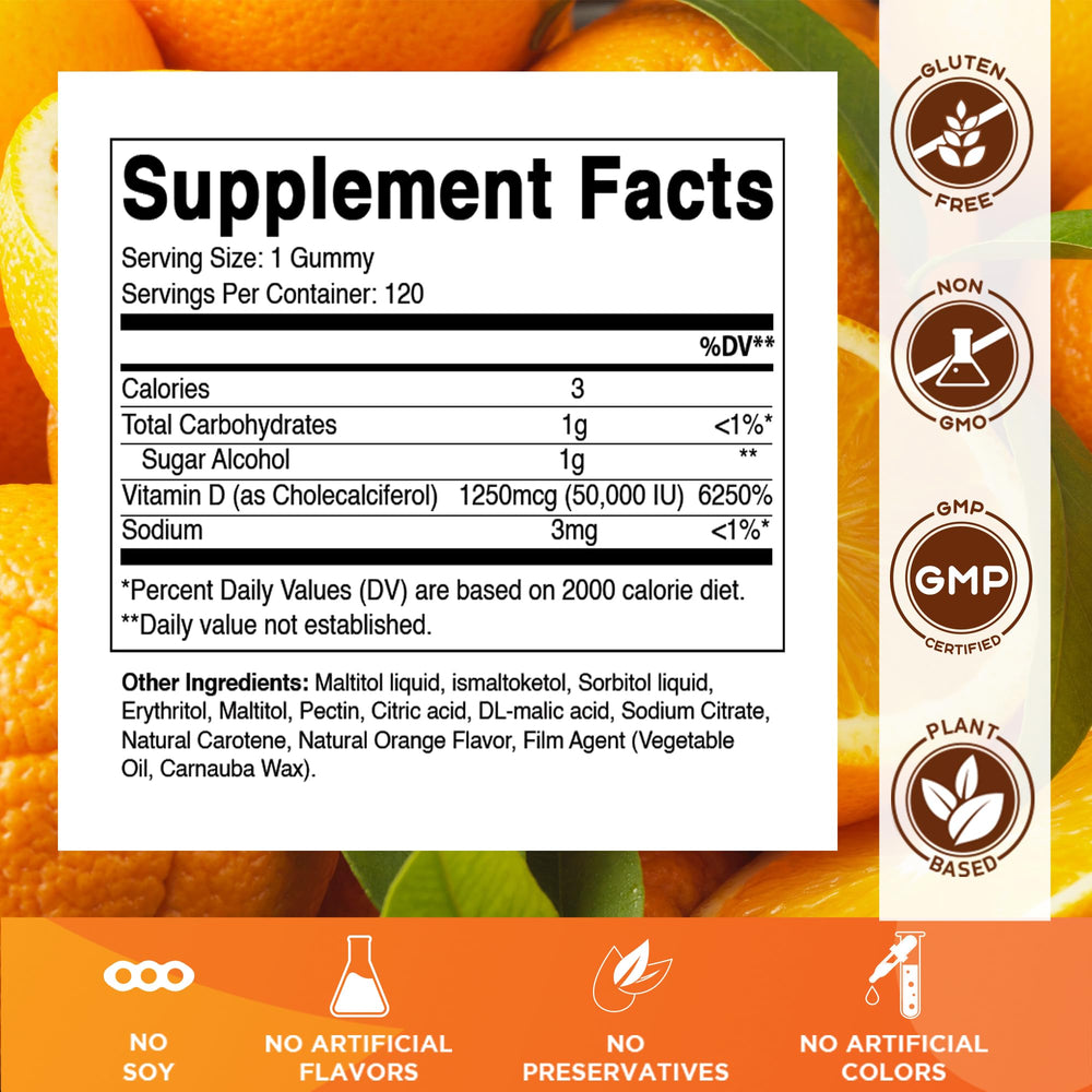 Back view showing nutrition label on Vitamatic D3 gummies