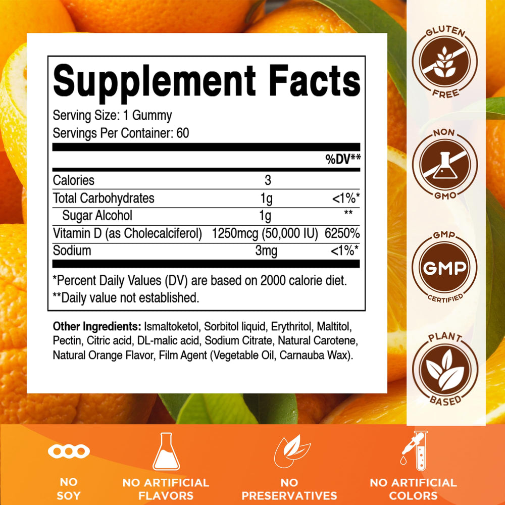 Orange-flavored Vitamin D3 gummies bottle