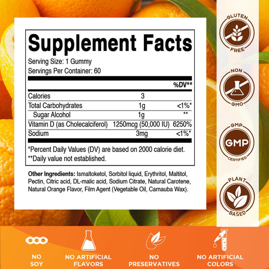 Orange-flavored Vitamin D3 gummies bottle