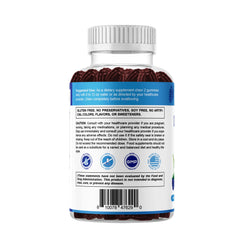 Gummies with natural blue raspberry flavor beside packaging