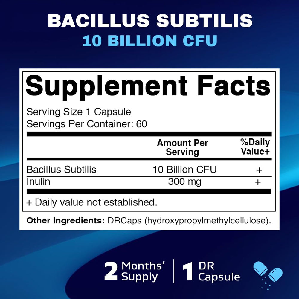 Close-up of Bacillus Subtilis 10B capsules for digestive health