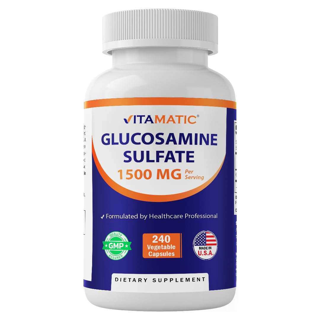 Front view of Vitamatic Glucosamine Sulfate 1500mg bottle