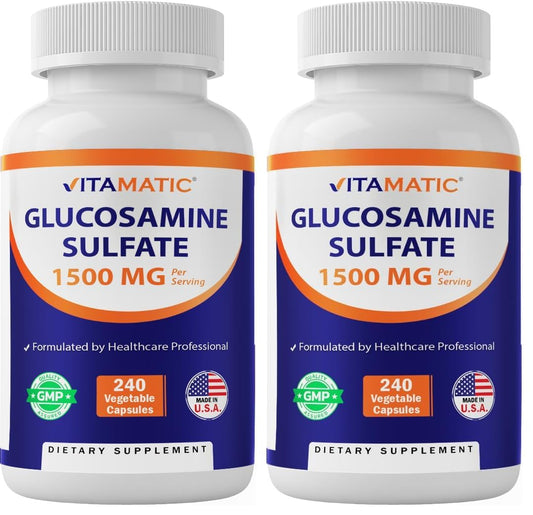 Vitamatic Glucosamine Sulfate 1500mg bottle – Pack of 2 front view