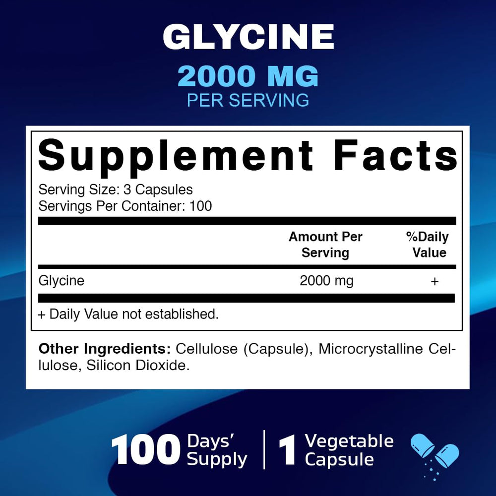 Close-up of Glycine 2000mg per serving on label